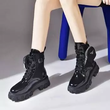2024 High Quality Ladies Shoes Lace-up Women s Boots Fashion Belt Buckle Modern Boots Women Hot Sale Plus Size Mid-Calf Boots 36 чёрный