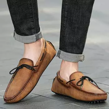 2024 High Quality Leather Loafers Men Black/green/brown Casual Shoes Male Driving Shoes Men s Flats Fashion Men Shoes Size 38-49 38 чёрный