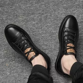 2024 High Quality Men s Lace Up Simple and Fashionable Casual Sneakers Spring New Men s Comfortable Cowhide Casual Leather Shoes 37 белый