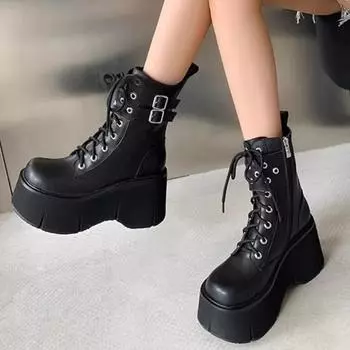 2024 High Quality New Fashion Women s High-heeled Metal Buckle Decorated Thick-soled Ankle-length Fashion Boots 34 чёрный