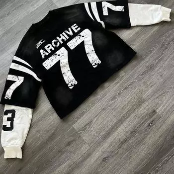 2024 High Street американская модная одежда ретро Harajuku буквенный принт свободная футболка женская 2K свободный Ins повседневный топ с длинным рукавом S чёрный