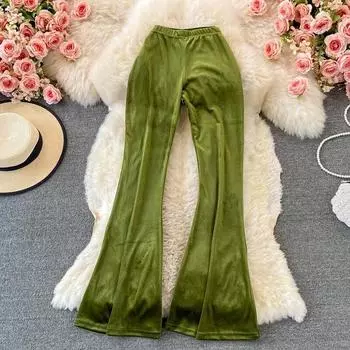 2024 High Street бархатные элегантные брюки женские повседневные широкие брюки в корейском стиле женские свободные винтажные брюки с высокой талией новые One Size чёрный