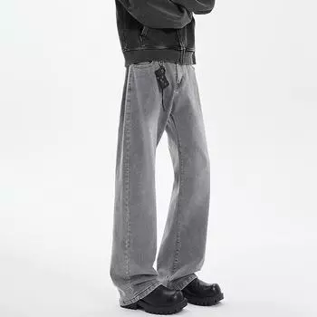 2024 High Street Мужские и женские модные прямые джинсы с потертостями для пар Свободные повседневные брюки в стиле ретро Широкие джинсовые брюки Мужские мешковатые брюки Harajuku 3XL серый