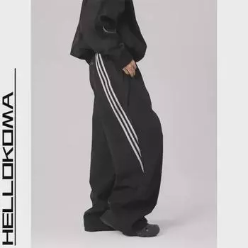 2024 High Street Trend: Men s Hong Kong Style European & American Large Size Straight Casual Pants 3XL чёрный