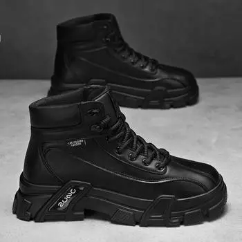 2024 high-top Martin boots autumn and winter British style men s casual tooling versatile trend simple black boots 39