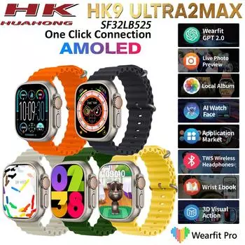 2024 HK9 Ultra 2 Max GEN4 AMOLED Смарт-часы Фотоальбом Мужские умные часы с местной музыкой TWS ChatGPT NFC Смарт-часы