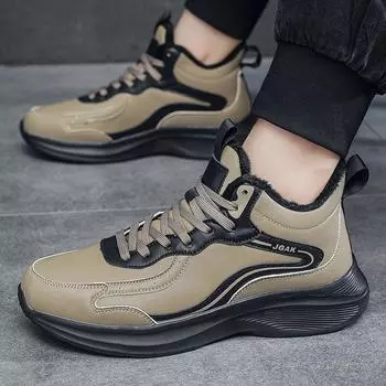 2024 хлопковая обувь мужская зимняя бархатная утолщенная кожа повседневная спортивная обувь большого размера теплая и морозостойкая обувь кроссовки 39 чёрный