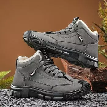 2024 Хлопковая обувь Мужская зимняя новая высококачественная кожаная анти-холодная обувь для бега на открытом воздухе Нескользящие повседневные короткие ботинки 39 серый