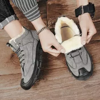 2024 Хлопковая обувь Мужская зимняя новая высококачественная кожаная анти-холодная обувь для бега на открытом воздухе Нескользящие повседневные короткие ботинки 39 серый