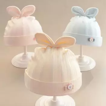 Хлопковые шапочки для новорожденных, милая мягкая теплая шапочка с кроликом для мальчиков и девочек, простые однотонные шапочки-бини, аксессуары для головы малыша 0-3 мес. синий