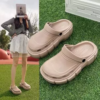 2024 hole shoes summer new sandals women s fashion bag head platform shoes outside lazy 36
