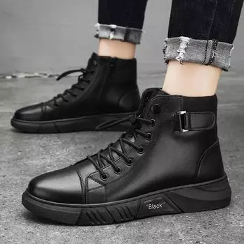 2024 Hot New High-quality British Style Solid Color Plus Size Men s Short Boots Casual Shoes 39 чёрный