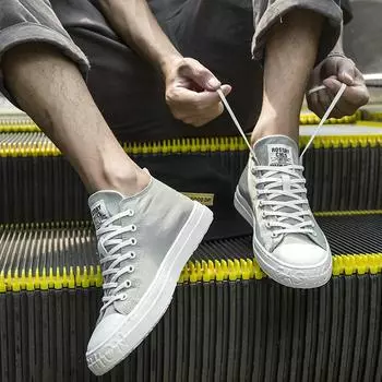 2024 Hot New Men Fashion Casual Shoes Trend Brand Comfortable Breathable Sneakers Spring High Top Walking Male canvas Shoes 39 серый