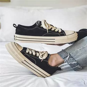 2024 Hot sale Classic Black Canvas Shoes Men Spring Summer Platform Canvas Sneakers Men Comfort Low-top Mens Vulcanized Shoes 39