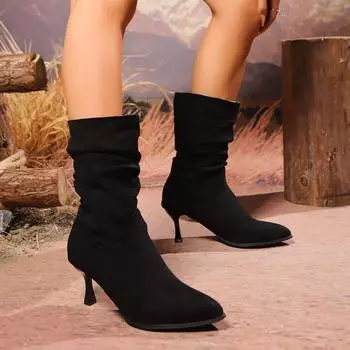 2024 Hot Sale Fashion Winter New Boots for Woman Slender Heel Solid Color Outdoors Back Zipper Female Ankle Boots Botines Mujer 35 чёрный
