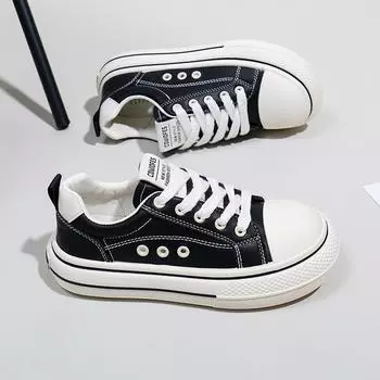 2024 Hot Sale Ladies Shoes Lace Up Women s Vulcanize Shoes Autumn Round Toe Mixed Colors Increase Height Casual Sneakers Women 35 чёрный