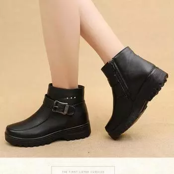 2024 Hot Sale Ladies Shoes Side Zipper Women s Boots Fashion Belt Buckle Daily Boots Women Brand Round Toe Solid Ankle Boots 36