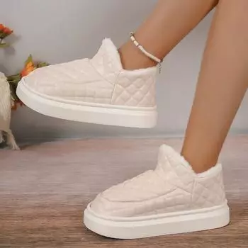 2024 Hot Sale Ladies Shoes Slip on Women s Boots Winter Round Toe Solid Plush Warm Mid Heeled Water Proof Concise Snow Boots 36-37 бежевый