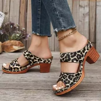 2024 Hot Sale Ladies Shoes Summer Women s Slippers Mixed Colors Leopard Print High Heels Water Proof Open Toe Platform Slippers 36