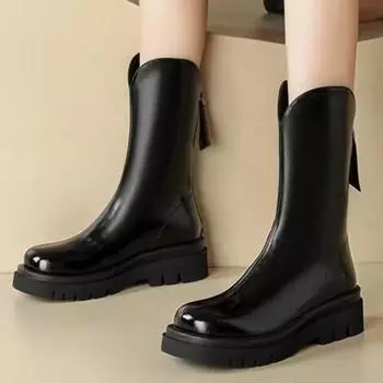 2024 Hot Sale Ladies Shoes Zipper Women s Boots Winter Round Toe Solid Plush Warm Mid-Calf Mid Heel Water Proof Fashion Boots 35 покинуть белый