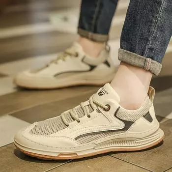 2024 Hot Sale Leather Shoes Men Fashion Casual Shoes For Mens Breathable Walking Shoe Man Comfortable Flats Shoes Male 39 коричневый