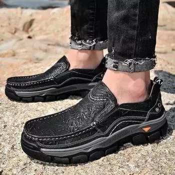 2024 Hot Sale Mens Slip on Shoes Fashion Genuine Leather for Men Business Shoes High Quality Male Casual Shoes New Men s Shoes 38 чёрный
