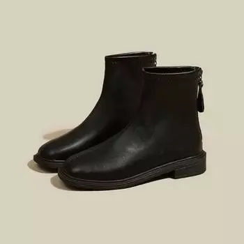 2024 Hot Sale Shoes Female Zipper Women s Boots Autumn Square Toe Solid Short Barrel Low Heels Fashion Boots Botas De Mujer 35 чёрный