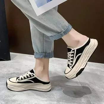 2024 Hot Sale Shoes for Women Lace Up Women s Slippers Autumn Closed Toe Mixed Colors Platform Water Proof Casual Sport Slippers 35 покинуть белый