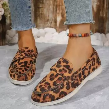 2024 Hot Sale Shoes for Women One Kick Women s Flats Autumn Round Toe Leopard Print Mixed Colors Solft Sole Casual Flats Shoes 36 королевский синий