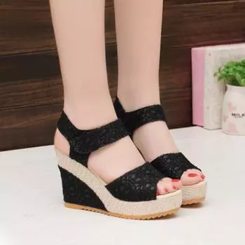 2024 Hot Sale Shoes for Women Slip on Women s Sandals Summer Solid Open Toe High Heels Water Proof Roman Daily Sandals Women 34 чёрный