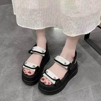 2024 hot sale Summer Women Wedges Sandals Soft Stitching Ladies Comfortable Flat Women Platform Shoes Woman Sandalias De Mujer 34 бежевый