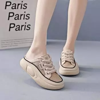 2024 Hot Sale Women s Shoes Closed Toe Women s Slippers Fashion Color Matching Casual Slippers Women New Mesh Flat Slippers 35 синий