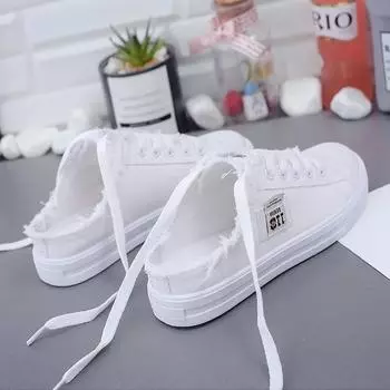 2024 Hot Seller New Women Canvas Shoes Spring Summer Autumn Flat Sneakers Women Casual Shoes Low Upper Lace Up White Shoes 35 чёрный