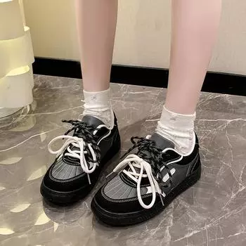 2024 Hot Selling Color Matching Round Toe Cross Strap Women s Sports Shoes Flat Heel Shallow Mouth Outer Shoes Zapatos Mujer 35 черный серый