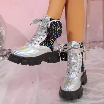 2024 Hot Selling Comfortable and Versatile Winter Shoes Ankle Boots Gothic Shoes Thick Sole Lace Up Snow Boots Large Size Warmth 35 чёрный