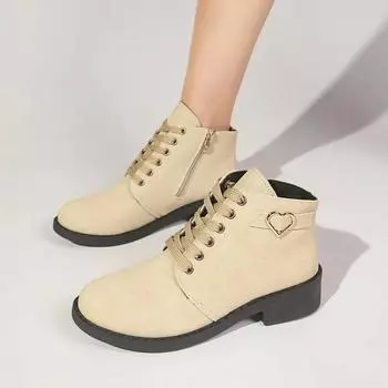 2024 Hot Selling Fashion Versatile Side Zipper Women s Boots Hot Selling Front Lace Up Modern Boots Women s Ankle Boots 35 бежевый