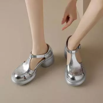 2024 Горячая Распродажа Высококачественные Универсальные Женские Сандалии Толстая Подошва Универсальные Повседневные Однотонные Украшения Пряжки Zapatos 35 золотой