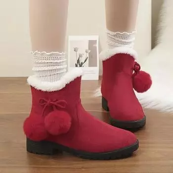 2024 Hot Selling Versatile Autumn and Winter Fashionable Sweet Warm Colorful Bow Square Heel Casual Comfortable Cute Boots 36