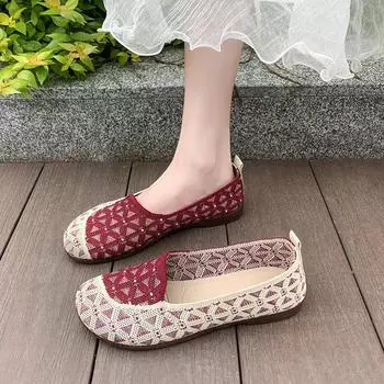 2024 Hot Selling Versatile Women s Round Toe Flats Comfortable Knitted Ballet Flats Casual Pumps Office Boat Shoes Large Size 36 красный