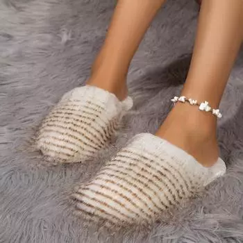 2024 Hot Selling Winter High Quality Women s Shoes Fashionable Solid Color Suede Home Comfort Women s Toe-Toe Flat Slippers 36 бежевый