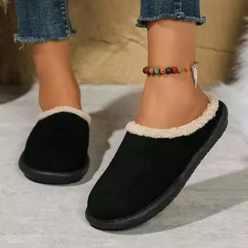2024 Hot Selling Winter Women s Shoes Fashionable Round Toe Solid Color Suede Home Comfort Baotou Low Heel Women s Slippers 35 хаки