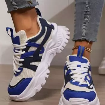 2024 г. Очень популярные женские кроссовки на платформе, массивные кроссовки, повседневная обувь, туфли на плоской подошве 36 синий