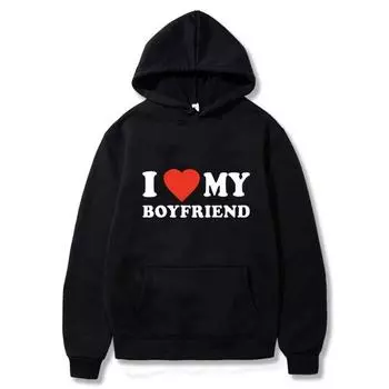2024 I Love My Boyfriend Girlfriend Printed Hoodie Couple Fashion Sports Shirt Harajuku Casual Top L темно-синий