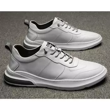 2024 Ins Genuine Leather Shoes Men Sneakers Fashion Men White Shoes Cow Leather Sneakers Cool Young Man Brand Footwear N020 6.5 бежевый