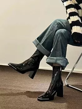 2024 Internet celebrity new Korean outer wear long standing not tired knight boots small high thick heel women s boots 35