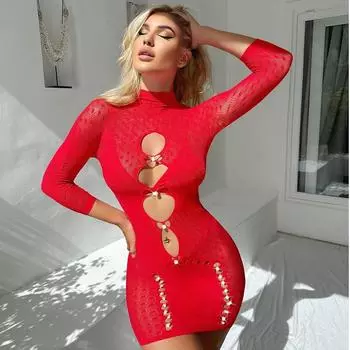 2024 Интернет-знаменитость жемчужный полый секс сетчатый наряд пижама соблазнение юбка с бедрами перспектива YDT231 One Size (OPP + White Card)