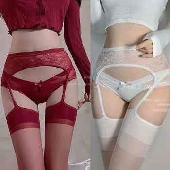 2024 Internet Famous Sexy Lace Yoga Primer Stockings Pure Desire Black Silk All-in-One Stockings Girls Wine Red S39