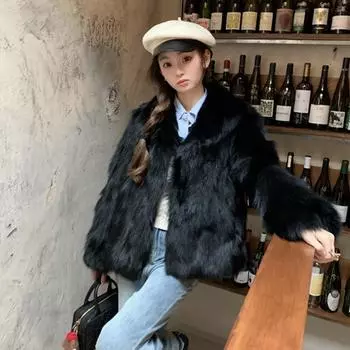 2024 Экологически чистая шуба осень и зима Экологически чистая молодая средняя и длинная дочка золотая утолщенная теплая иностранная шерсть пальто S темно-серого