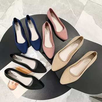 2024 Эластичные балетки Женские сетчатые мокасины Трикотажные мокасины Небольшие балетки Повседневные туфли Кроссовки для вождения Прогулочная обувь 36 хаки