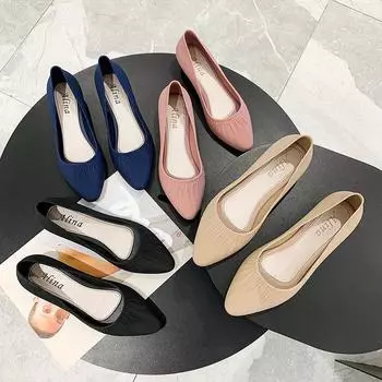 2024 Эластичные балетки Женские сетчатые мокасины Трикотажные мокасины Небольшие балетки Повседневные туфли Кроссовки для вождения Прогулочная обувь 36 хаки